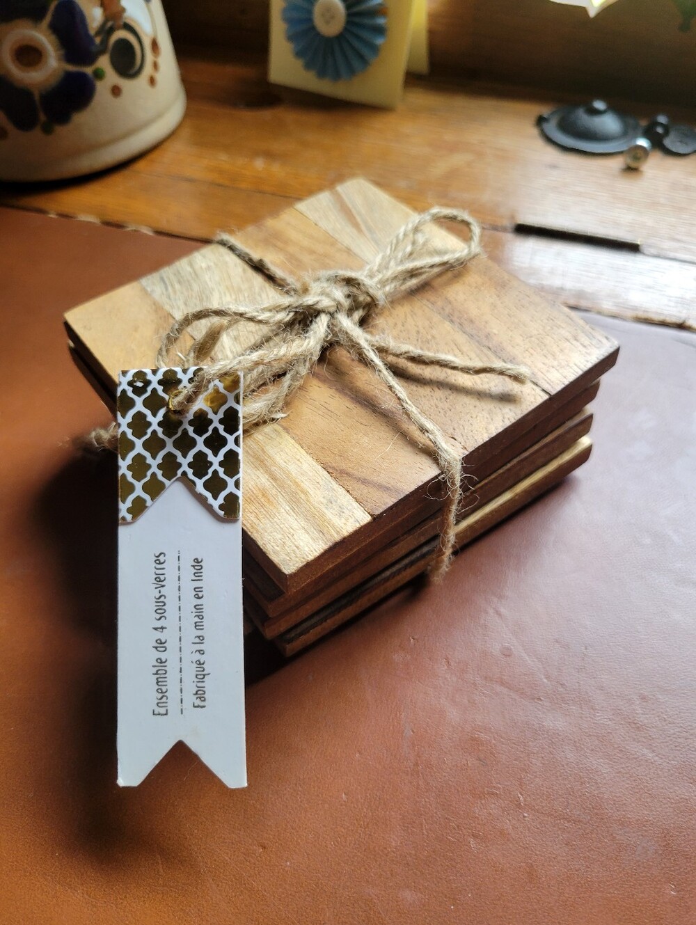 Set of 4 Wooden Coasters — Handcrafted in India